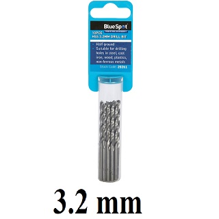BlueSpot Metal HSS Metric Drill Bits set 10pc Packs 3.2mm x 65mm